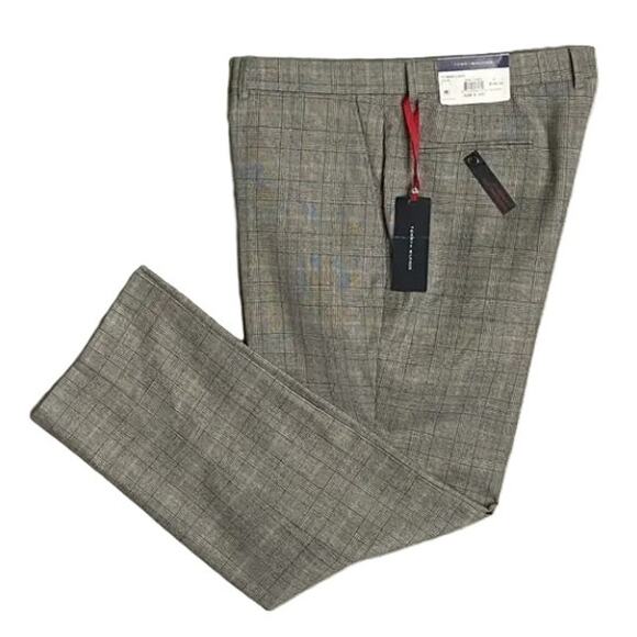 Tommy Hilfiger Men's 42x30 Modern Fit Wool Suit Pant Tyler Grey/Camel Plaid NEW - Picture 1 of 9